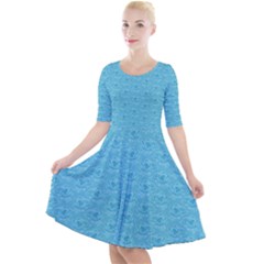 Retro Blue Pattern Quarter Sleeve A-line Dress by snowwhitegirl