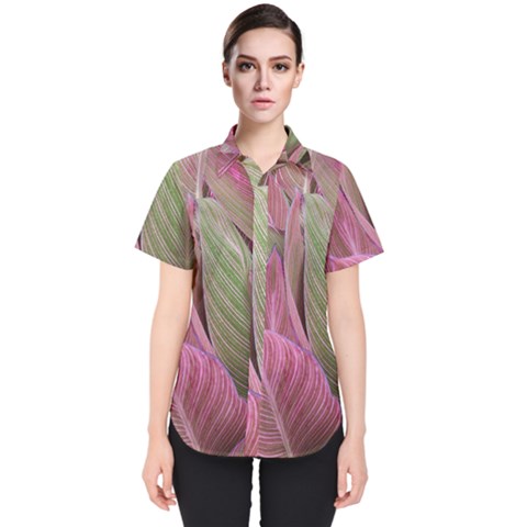 Pink Leaves Women s Short Sleeve Shirt by snowwhitegirl