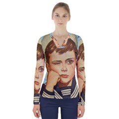 Retro Boy V-neck Long Sleeve Top by vintage2030