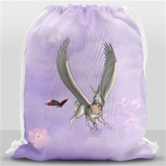 Cute Little Pegasus With Butterflies Drawstring Bag (large) by FantasyWorld7