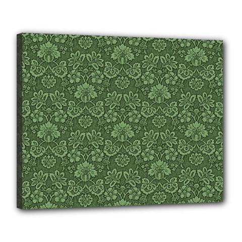 Damask Green Canvas 20  X 16  (stretched) by vintage2030