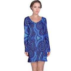 Aboriginal Art - Blue Campsites Long Sleeve Nightdress by hogartharts