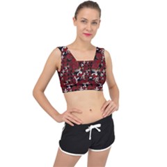 Gothic Woman Rose Bats Pattern V-back Sports Bra by snowwhitegirl