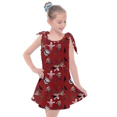 Gothic Woman Rose Bats Pattern Red Kids  Tie Up Tunic Dress by snowwhitegirl