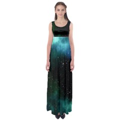 Galaxy Sky Blue Green Empire Waist Maxi Dress by snowwhitegirl