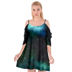 Galaxy Sky Blue Green Cutout Spaghetti Strap Chiffon Dress by snowwhitegirl