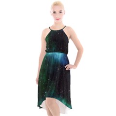 Galaxy Sky Blue Green High-low Halter Chiffon Dress  by snowwhitegirl