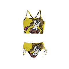 Girl With Popsicle Yellow Background Girls  Tankini Swimsuit by snowwhitegirl