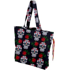 Skull Pattern Black Drawstring Tote Bag by snowwhitegirl