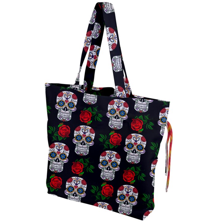 Skull Pattern Black Drawstring Tote Bag