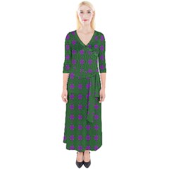 Mod Green Purple Circles Pattern Quarter Sleeve Wrap Maxi Dress by BrightVibesDesign