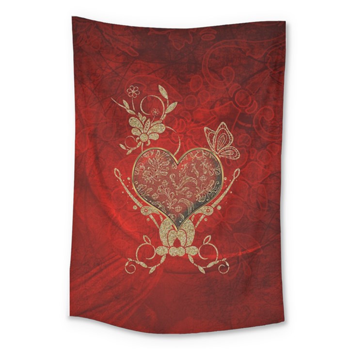 Wonderful Decorative Heart In Gold And Red Large Tapestry