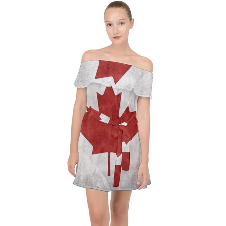 Canada Grunge Flag Off Shoulder Chiffon Dress