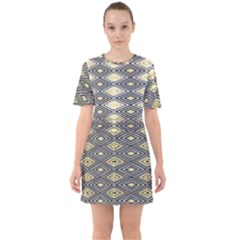 Gold Triangles And Black Pattern By Flipstylez Designs Sixties Short Sleeve Mini Dress by flipstylezfashionsLLC