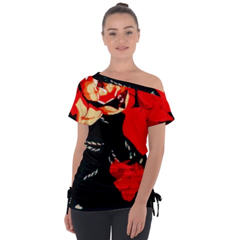 Bright Red Roses By Flipstylez Designs Tie-up Tee by flipstylezfashionsLLC