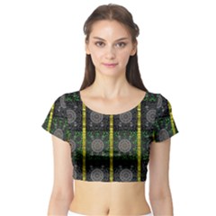 Stars And Flowers Decorative Short Sleeve Crop Top by pepitasart