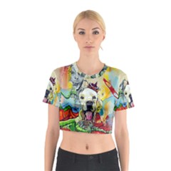 Wall Girl Dog Graphite Street Art Cotton Crop Top by Simbadda