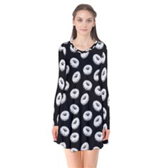 Donuts Pattern Long Sleeve V-neck Flare Dress by Valentinaart