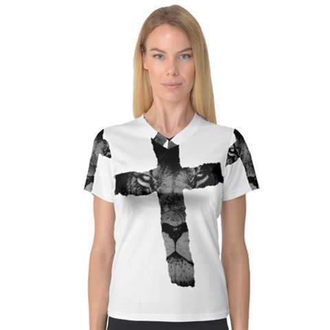 Lion Cross V-neck Sport Mesh Tee by OneWayOut