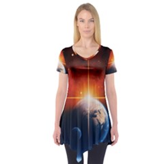 Earth Globe Planet Space Universe Short Sleeve Tunic  by Celenk