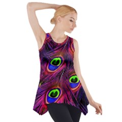 Peacock Feathers Color Plumage Side Drop Tank Tunic by Celenk