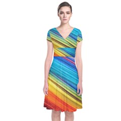 Rainbow Short Sleeve Front Wrap Dress by NSGLOBALDESIGNS2