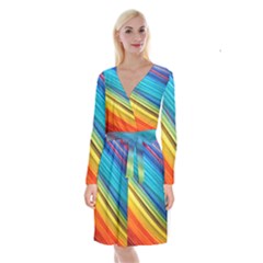 Rainbow Long Sleeve Velvet Front Wrap Dress by NSGLOBALDESIGNS2