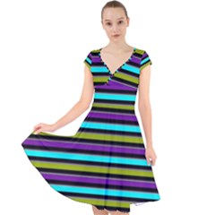 Retro Stripe 1 Version 2 Cap Sleeve Front Wrap Midi Dress by dressshop