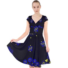 Blue Yellow Bandana Cap Sleeve Front Wrap Midi Dress by dressshop