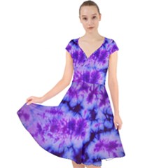 Tie Dye 1 Cap Sleeve Front Wrap Midi Dress by dressshop