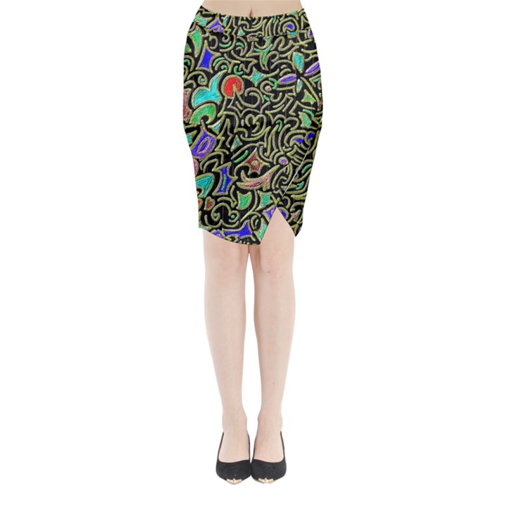 Swirl Retro Abstract Doodle Midi Wrap Pencil Skirt