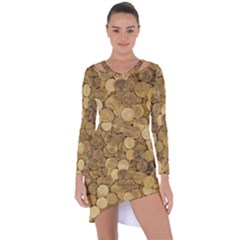 Gold Coins Asymmetric Cut-out Shift Dress by quinncafe82