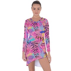 Illustration Reason Leaves Design Asymmetric Cut-out Shift Dress by Nexatart