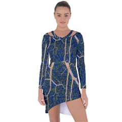 Green Leaves Blue Background Night Asymmetric Cut-out Shift Dress by Nexatart