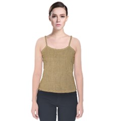 Burlap Coffee Sack Grunge Knit Look Velvet Spaghetti Strap Top by dressshop