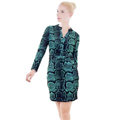 Snakeskin Teal Button Long Sleeve Dress by chihuahuadresses