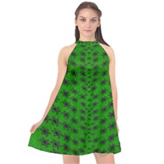 Forest Flowers In The Green Soft Ornate Nature Halter Neckline Chiffon Dress  by pepitasart