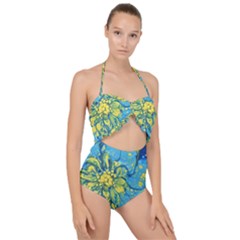 Blue Flower Scallop Top Cut Out Swimsuit by lwdstudio