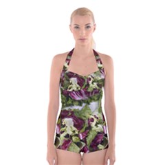 Salad Lettuce Vegetable Boyleg Halter Swimsuit  by Sapixe