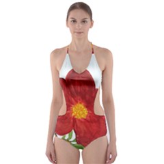 Deep Plumb Blossom Cut-out One Piece Swimsuit by lwdstudio