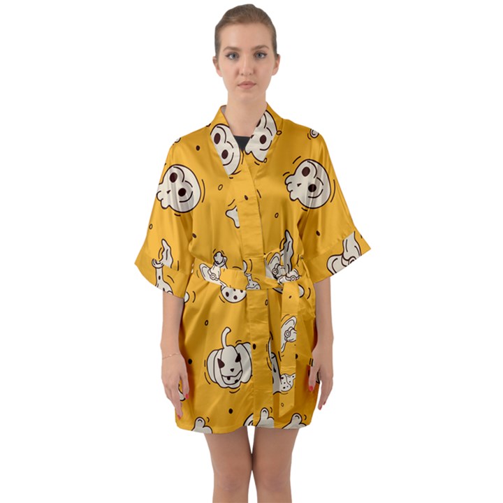 Funny Halloween Party Pattern Quarter Sleeve Kimono Robe