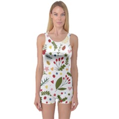 Floral Christmas Pattern  One Piece Boyleg Swimsuit by Valentinaart