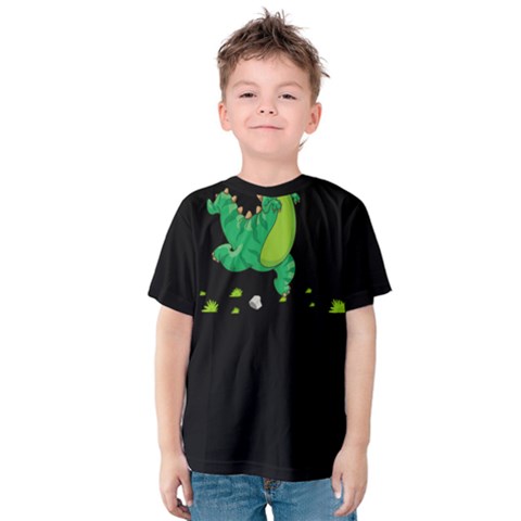 Black Run Dinosaur Body Print Kids  Cotton Tee by PattyVilleDesigns