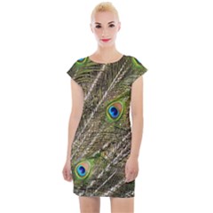 Peacock Feathers Color Plumage Green Cap Sleeve Bodycon Dress by Sapixe