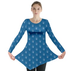 Quebec French Royal Fleur De Lys Elegant Pattern Blue Blue Quebec Fleur De Lys Pattern Blue Long Sleeve Tunic  by Quebec