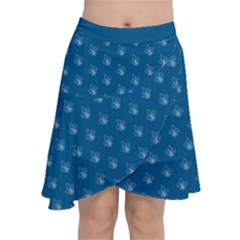 Quebec French Royal Fleur De Lys Elegant Pattern Blue Blue Quebec Fleur De Lys Pattern Blue Chiffon Wrap Front Skirt by Quebec