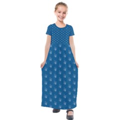 Quebec French Royal Fleur De Lys Elegant Pattern Blue Blue Quebec Fleur De Lys Pattern Blue Kids  Short Sleeve Maxi Dress by Quebec