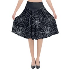 Pattern Spiderweb Halloween Gothic On Black Background Flared Midi Skirt by genx