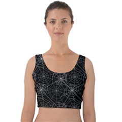 Pattern Spiderweb Halloween Gothic On Black Background Velvet Crop Top by genx