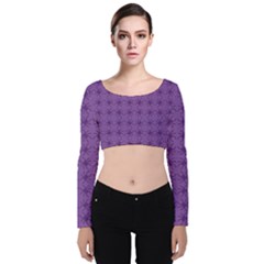 Pattern Spiders Purple And Black Halloween Gothic Modern Velvet Long Sleeve Crop Top by genx